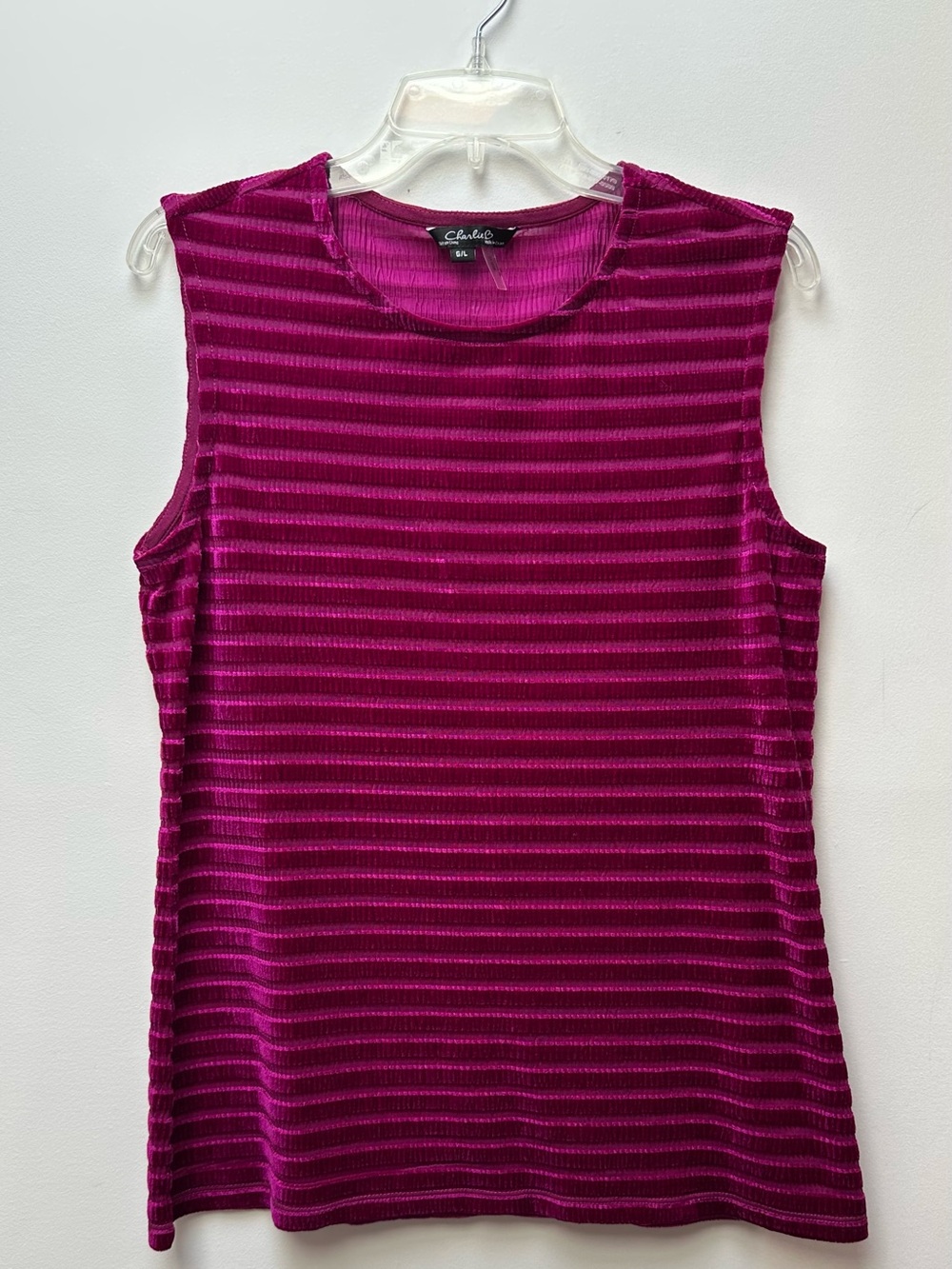 Charlie B Women’s Magenta Striped Velvet Sleeveless Top Size G/L